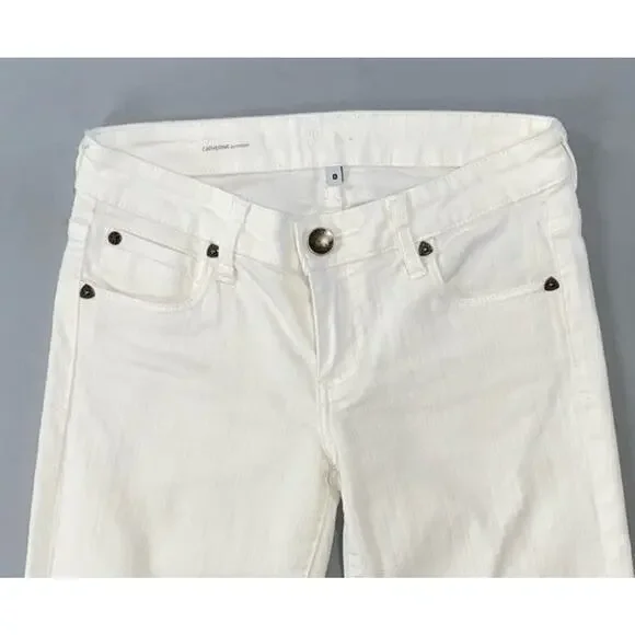 KUT From The Kloth Catherine Boyfriend Fray Stretch Denim Jeans. White, Size 0. - Picture 6 of 9